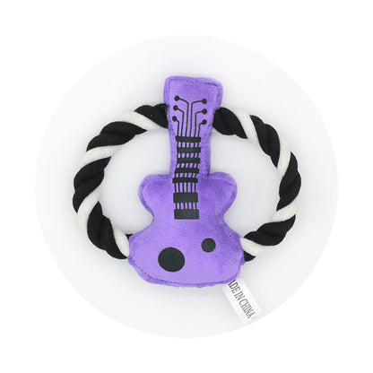 Plush Dog Toy Guitar Shape with Rope Chew Interactive