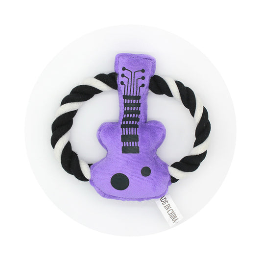 Plush Dog Toy Guitar Shape with Rope Chew Interactive