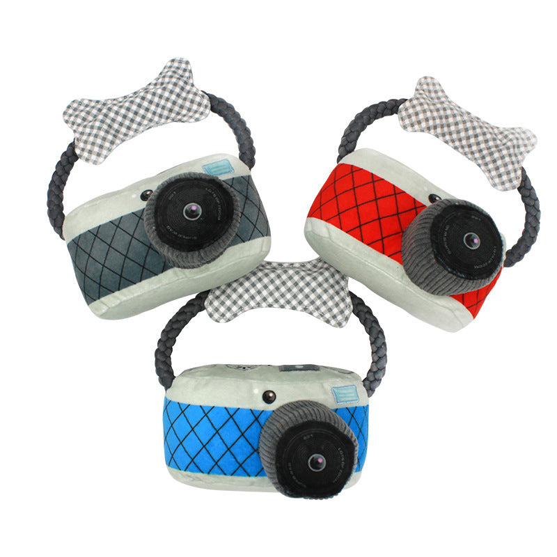 Plush Camera Dog Toy Soft Squeaky Interactive Chew