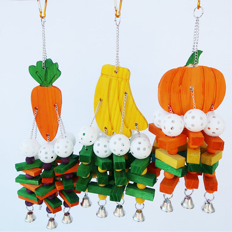 Wooden Parrot Chew Toy Fruit String Hanging Cage Accessory