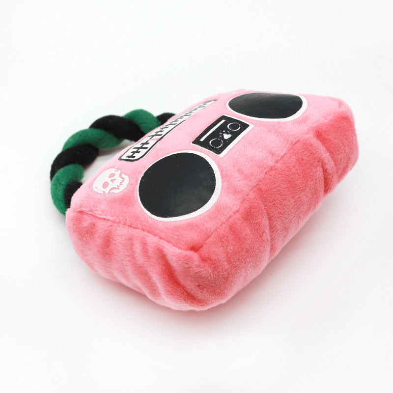 Plush Dog Toy Radio Shape with Cotton String Handle 4