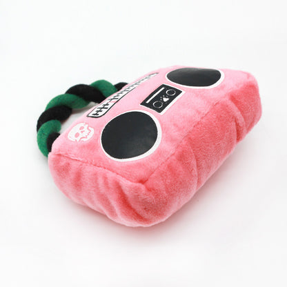 Plush Dog Toy Radio Shape with Cotton String Handle 4