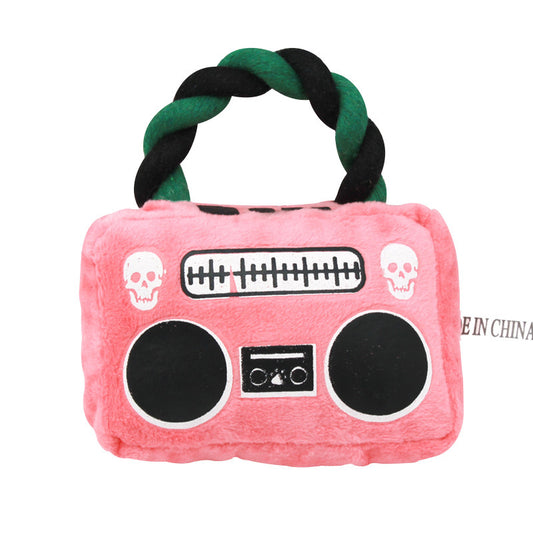 Plush Dog Toy Radio Shape with Cotton String Handle