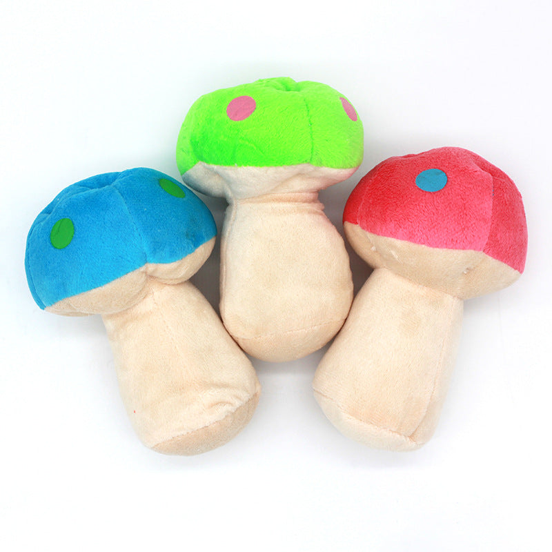 Plush Dog Toy Mushroom Shape Soft Squeaky 14x10cm 3