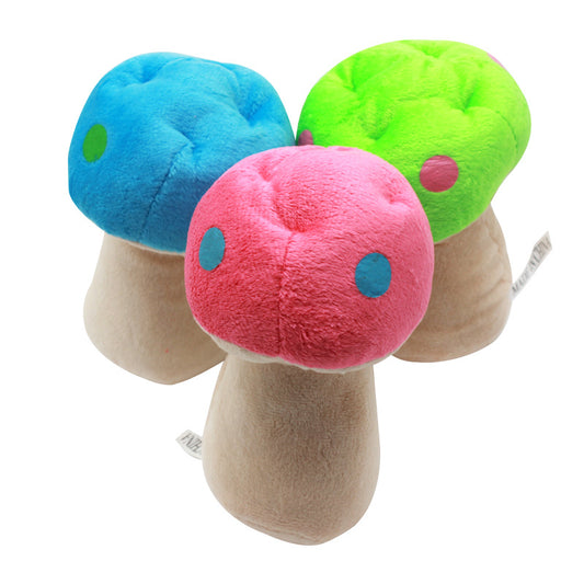 Plush Dog Toy Mushroom Shape Soft Squeaky 14x10cm