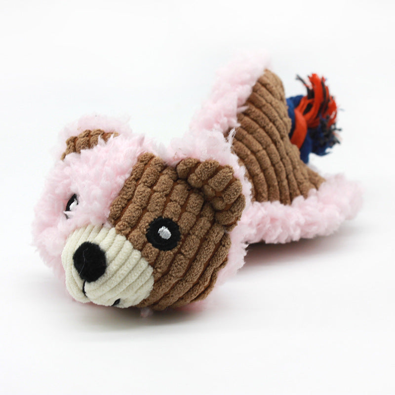 Bear Plush Dog Toy Rope Soft Chew Squeaky Interactive