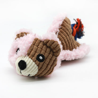 Bear Plush Dog Toy Rope Soft Chew Squeaky Interactive