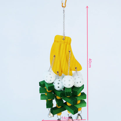 Wooden Parrot Chew Toy Hanging Bird Cage Toy With Bells 2