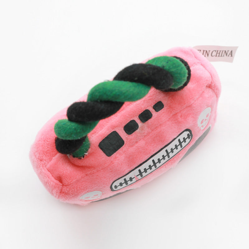 Plush Dog Toy Radio Shape with Cotton String Handle 3