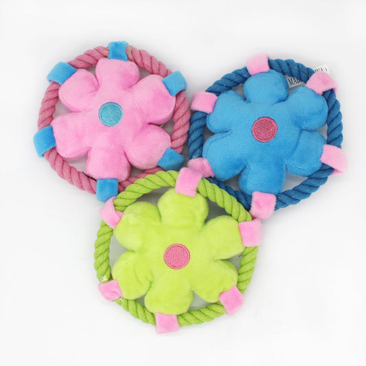 Plush Dog Fetch Toy Flying Disc Soft Interactive 14x14cm
