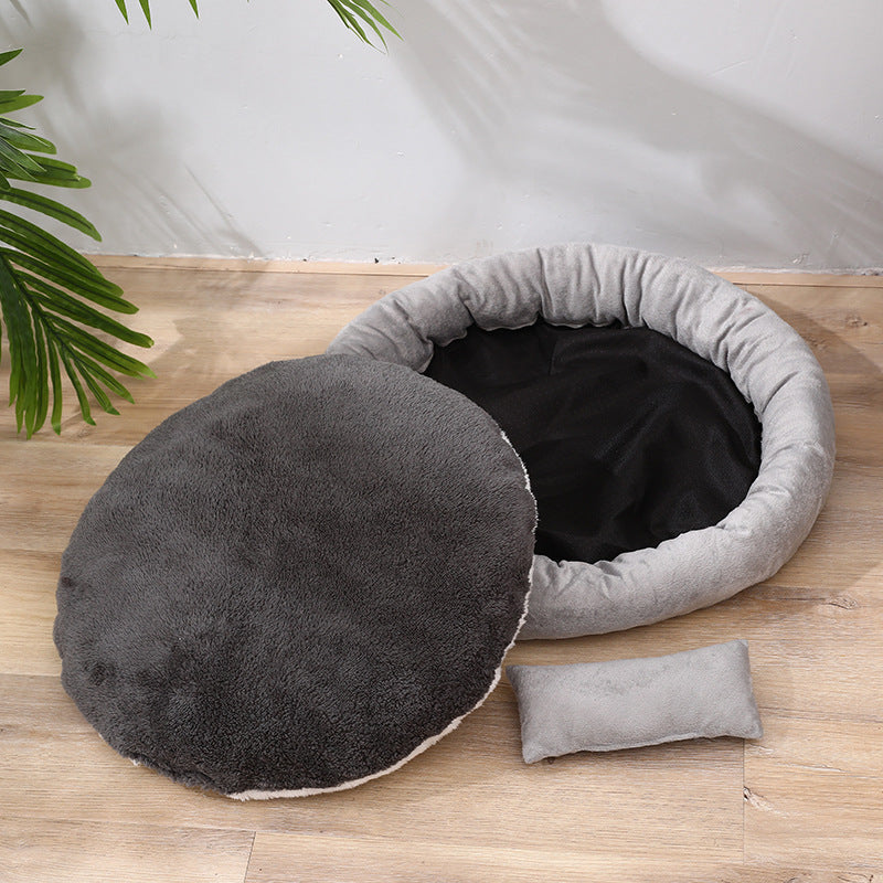 Warm Plush Dog Bed Round Nest with Pillow for Small Medium Dogs 4