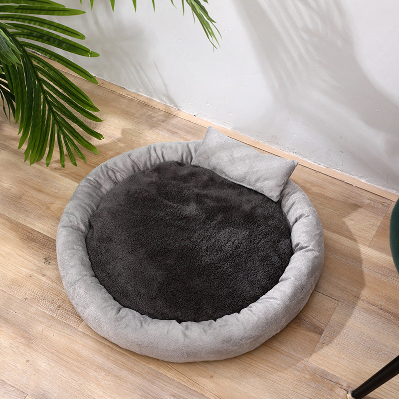 Warm Plush Dog Bed Round Nest with Pillow for Small Medium Dogs 6