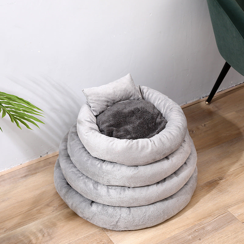 Warm Plush Dog Bed Round Nest with Pillow for Small Medium Dogs 5