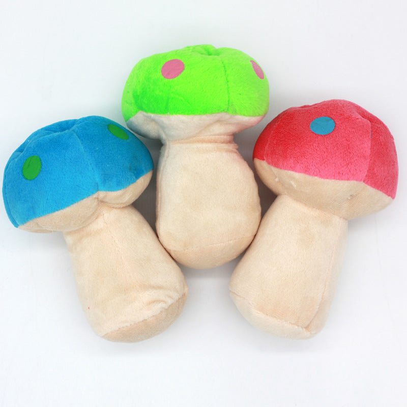 Plush Dog Toy Mushroom Shape Soft Squeaky 14x10cm 2