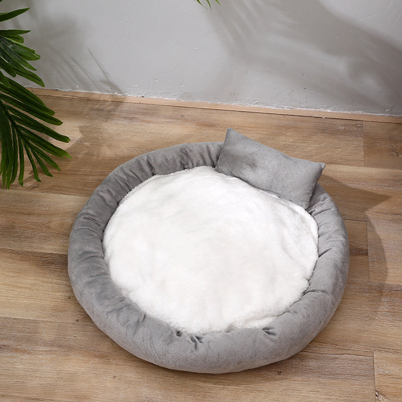 Warm Plush Dog Bed Round Nest with Pillow for Small Medium Dogs 3