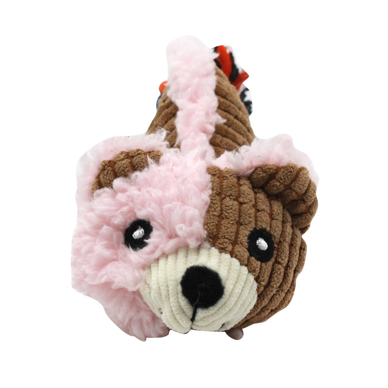 Bear Plush Dog Toy Rope Soft Chew Squeaky Interactive 4