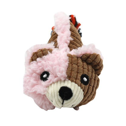 Bear Plush Dog Toy Rope Soft Chew Squeaky Interactive 4