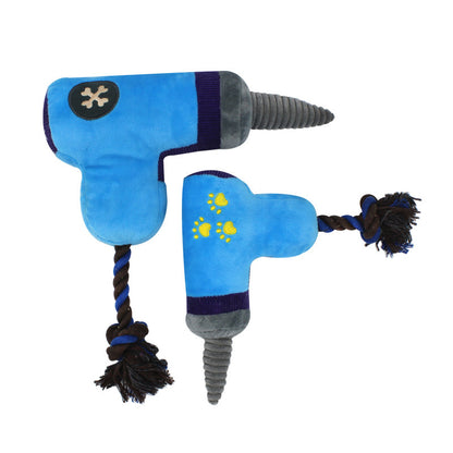 Electric Drill Plush Dog Toy with Rope Chew Feature 30x25cm
