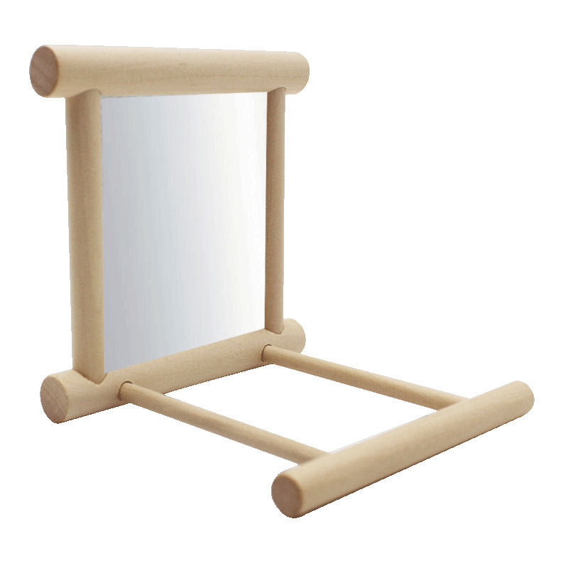 Wooden Parrot Mirror Bird Cage Stand Toy 10X10X10cm