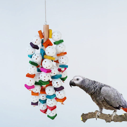 Wooden Plastic Parrot Chew Toy Hanging Large String 15x40cm