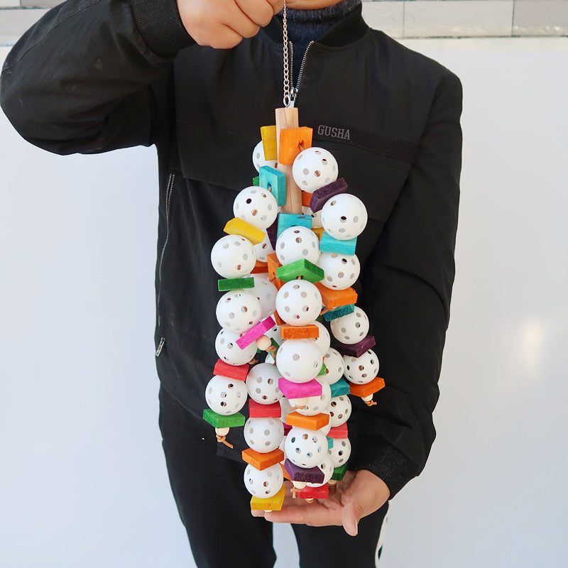 Wooden Plastic Parrot Chew Toy Hanging Large String 15x40cm 3