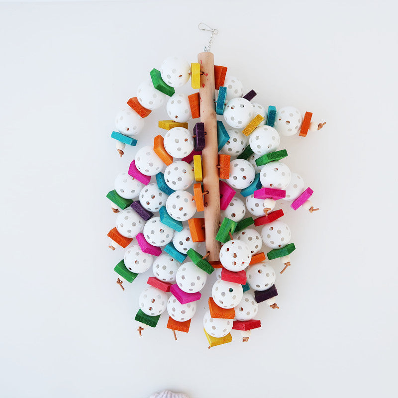 Wooden Plastic Parrot Chew Toy Hanging Large String 15x40cm 2