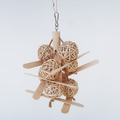 Wooden Parrot Chew Toy Vine Ball String Hanging Cage Accessory