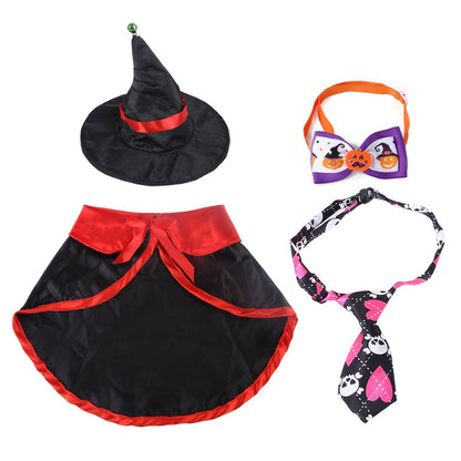 Halloween Dog Costume Set Cute Pumpkin Bow Tie with Witch Hat 10