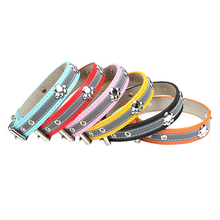 Reflective Artificial Leather Dog Collar Adjustable Sizes