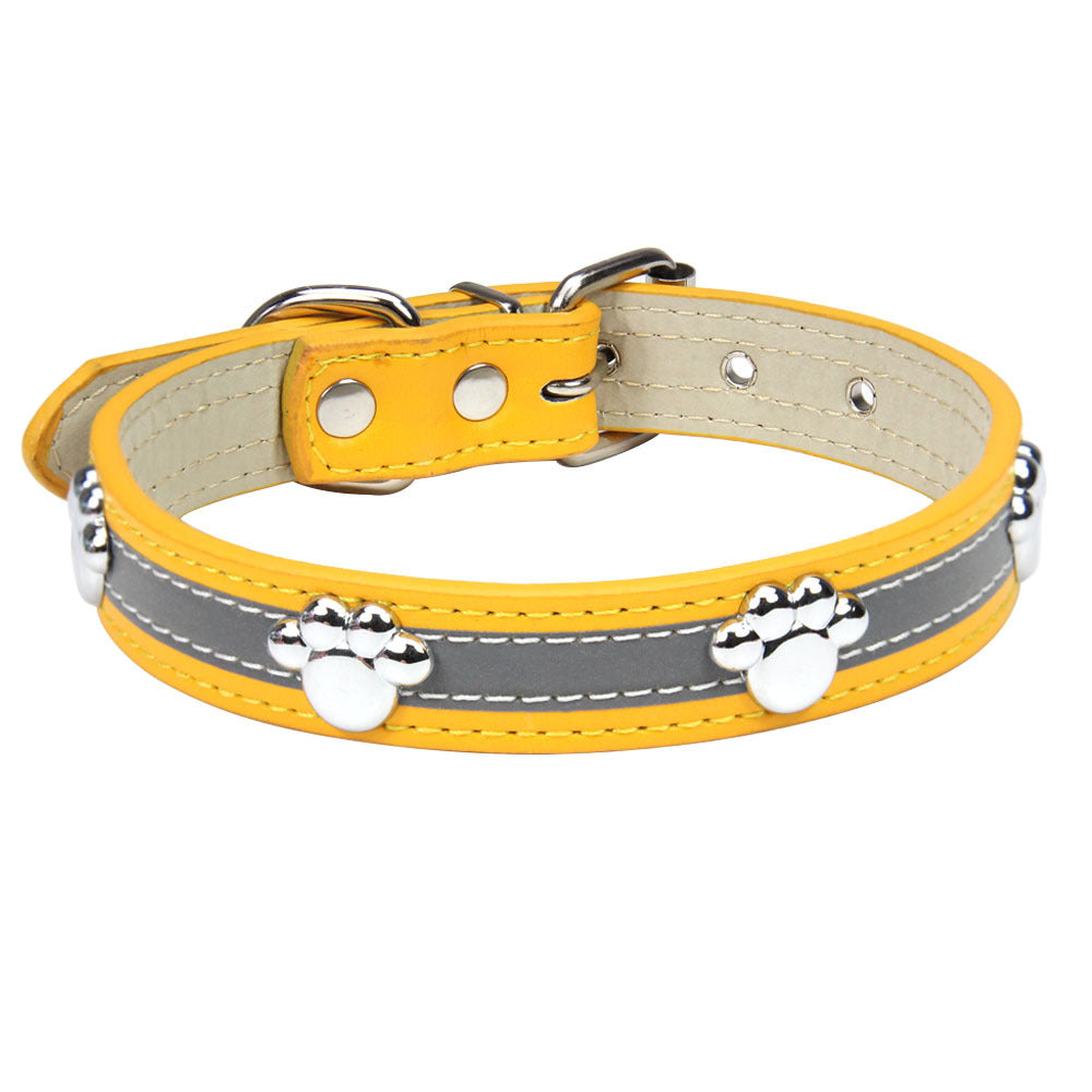 Reflective Artificial Leather Dog Collar Adjustable Sizes 10