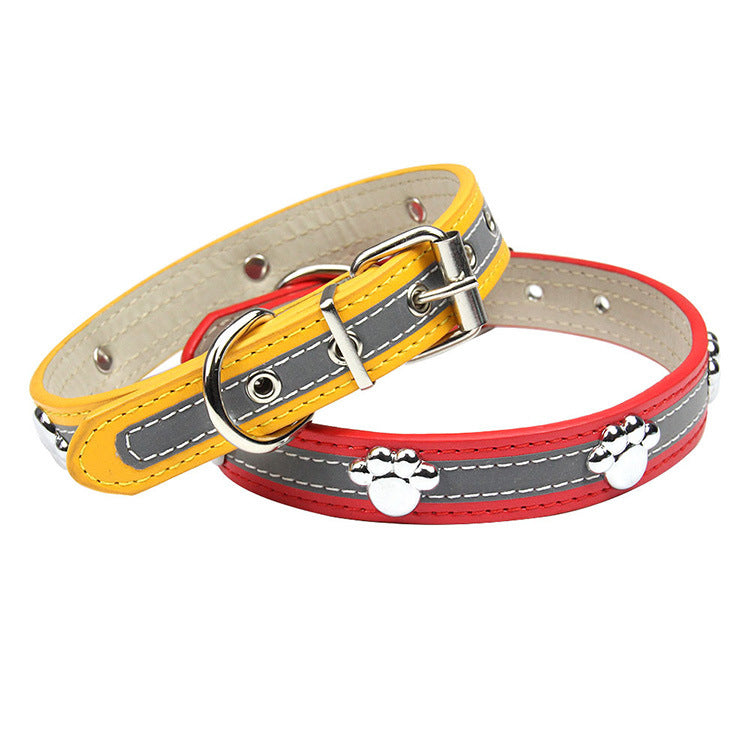 Reflective Artificial Leather Dog Collar Adjustable Sizes 3