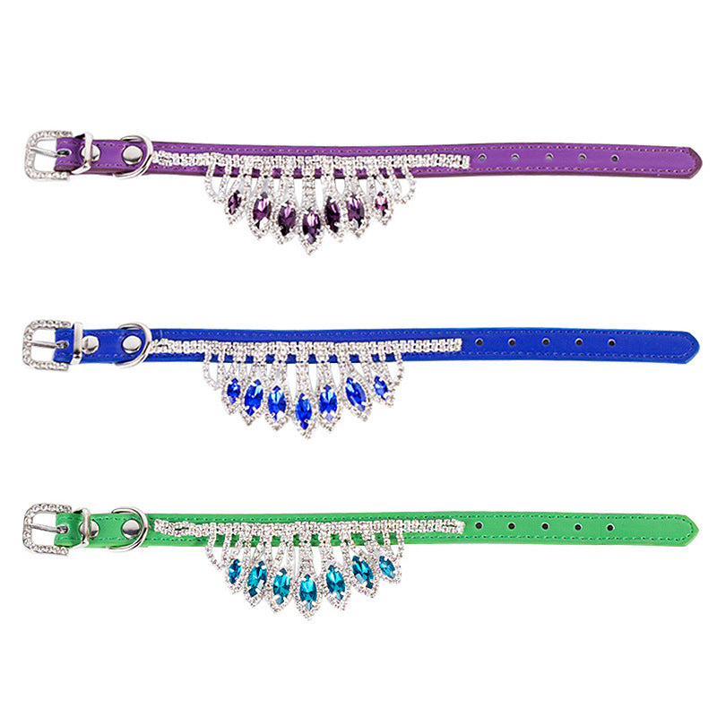 Leather Gem Rhinestone Dog Collar Decorative Buckle XS S M 3