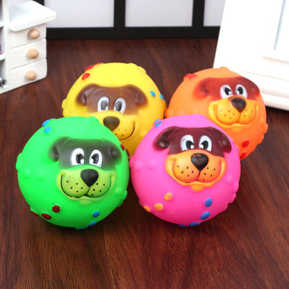 Dog Face Ball Plush Squeaky Dog Toy Vinyl 7.5cm Diameter