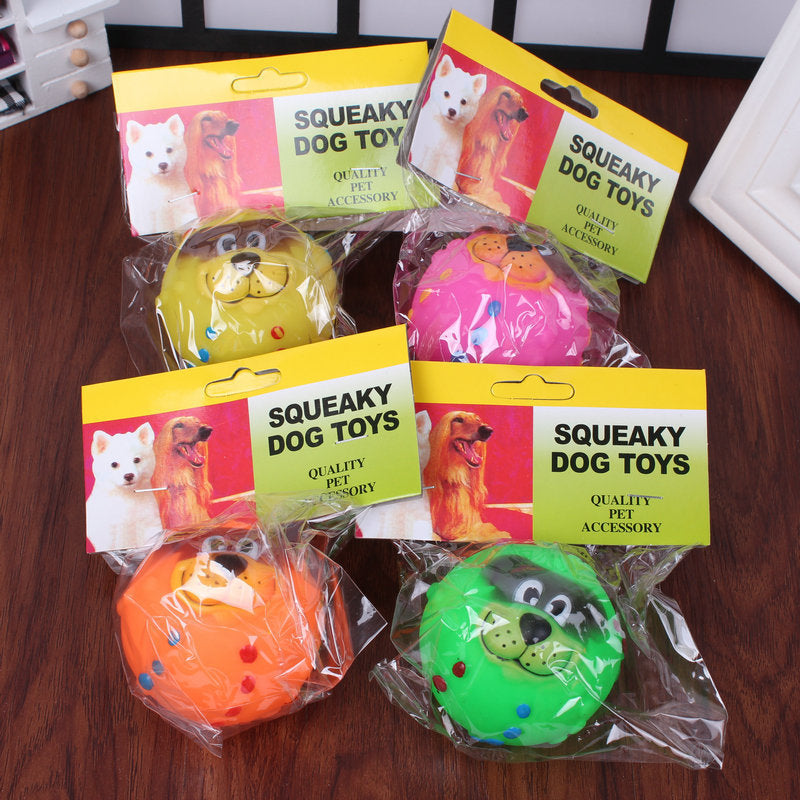 Dog Face Ball Plush Squeaky Dog Toy Vinyl 7.5cm Diameter 2