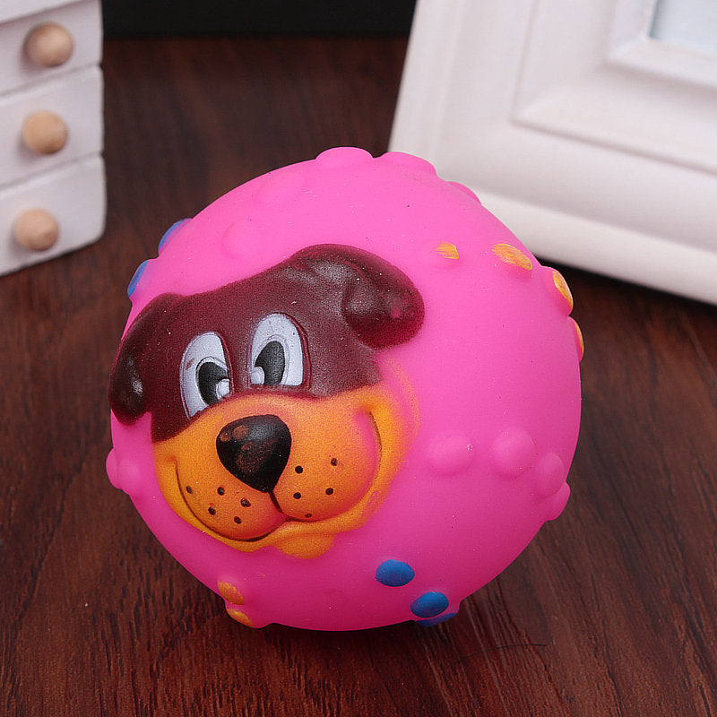 Dog Face Ball Plush Squeaky Dog Toy Vinyl 7.5cm Diameter 3
