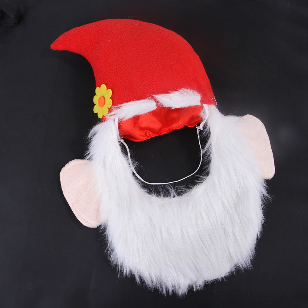 Cloth Christmas Beard Dog Hat with Faux Fur and Ears