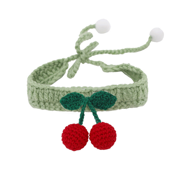 Wool Dog Collar Cherry Weaving Adjustable Neck XS to L