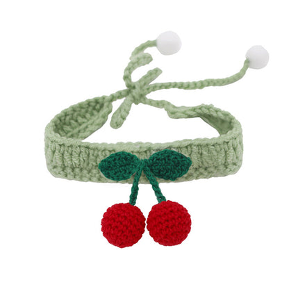 Wool Dog Collar Cherry Weaving Adjustable Neck XS to L