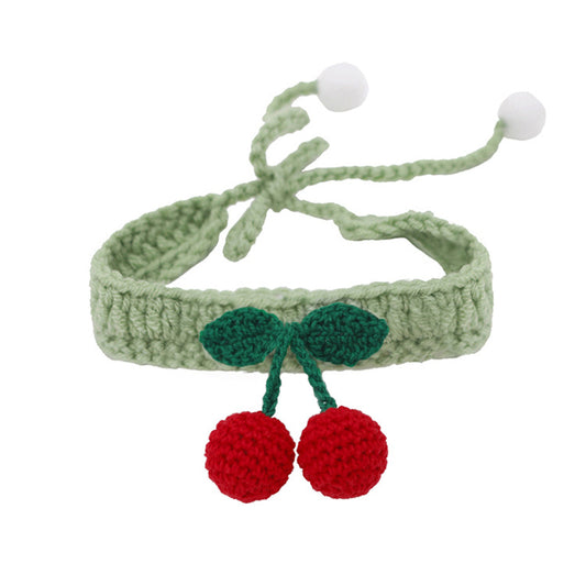 Wool Dog Collar Cherry Weaving Adjustable Neck XS to L