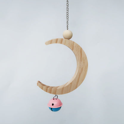 Wooden Parrot Swing Moon Shape Hanging Bird Cage Toy 2