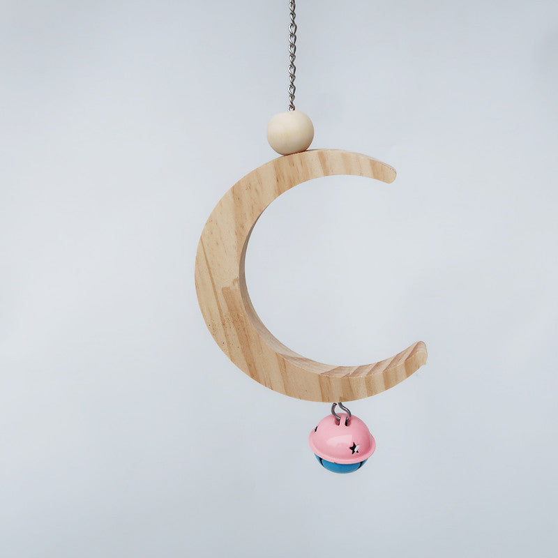 Wooden Parrot Swing Moon Shape Hanging Bird Cage Toy 3