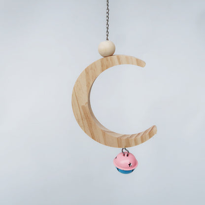 Wooden Parrot Swing Moon Shape Hanging Bird Cage Toy 3