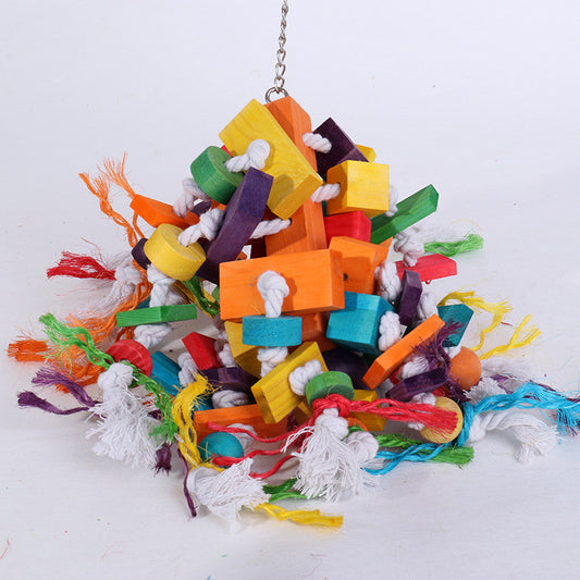 Wooden Parrot Chew Toy Colorful Hanging Blocks 30x45cm
