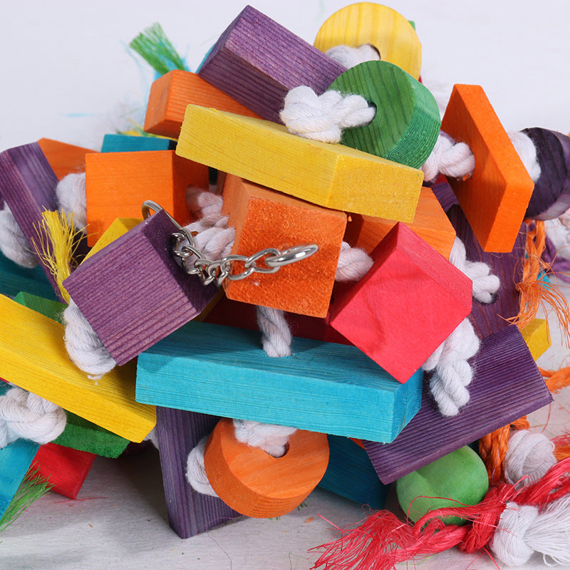 Wooden Parrot Chew Toy Colorful Hanging Blocks 30x45cm 4