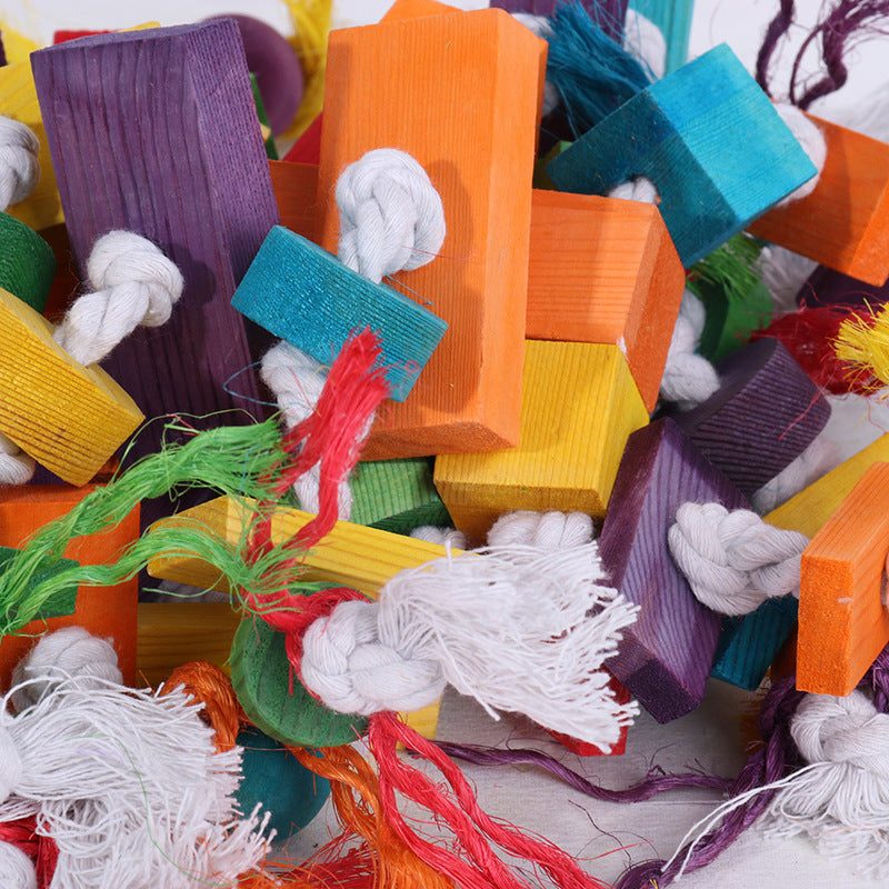 Wooden Parrot Chew Toy Colorful Hanging Blocks 30x45cm 2