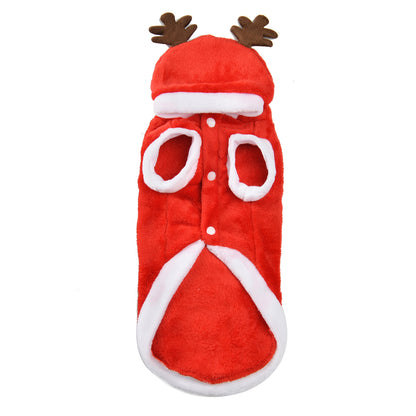 Coral Fleece Dog Clothes Christmas Santa Elk Flannel Hoodie 5