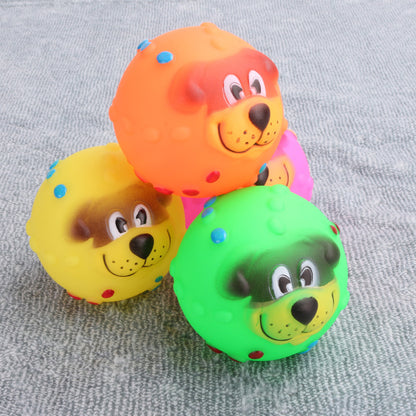 Dog Face Ball Plush Squeaky Dog Toy Vinyl 7.5cm Diameter 4