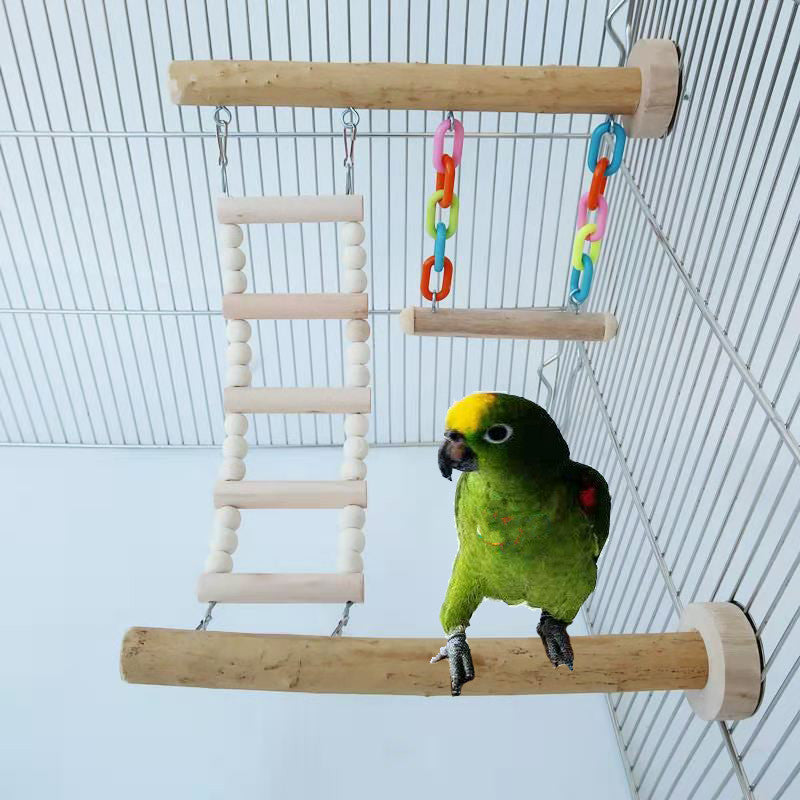 Wooden Parrot Swing Ladder Climbing Toy Cage Accessory