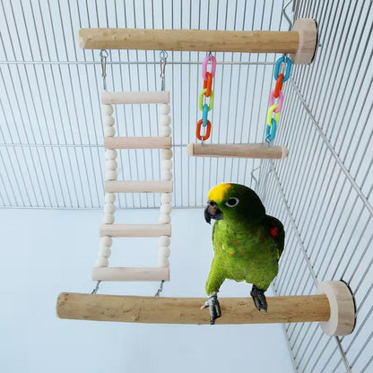 Wooden Parrot Swing Ladder Climbing Toy Cage Accessory