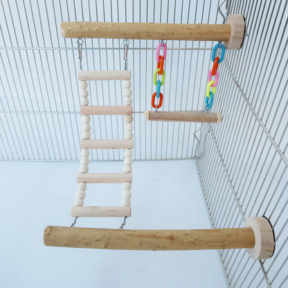 Wooden Parrot Swing Ladder Climbing Toy Cage Accessory 4